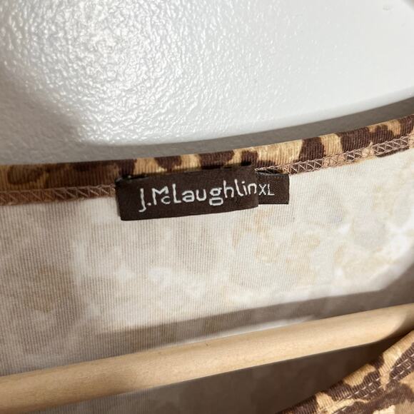 J. McLaughlin Catalina Cloth Top Women XL Brown Leopard Print 3/4 Sleeve Stretch - Picture 5 of 9